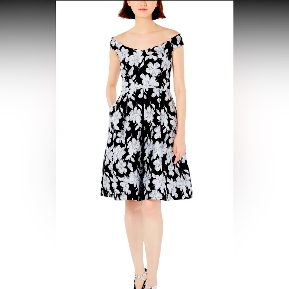 Calvin Klein Women's Brocade Off-The-Shoulder Floral Fit & Flare Dress
